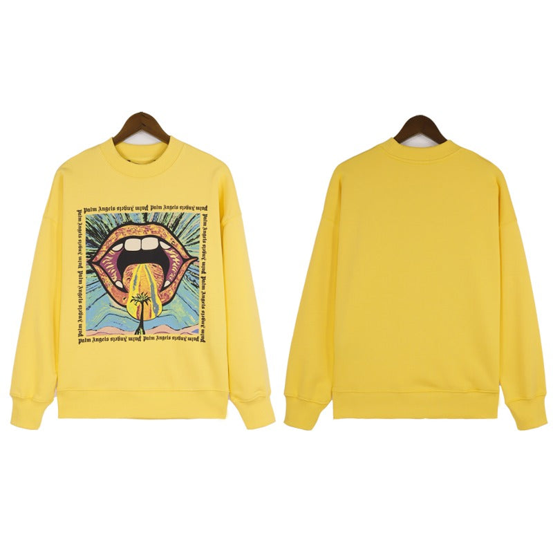 Palm Angels Sweatshirts Painted Mouth Logo Print Long Sleeve Crew Neck Sweater