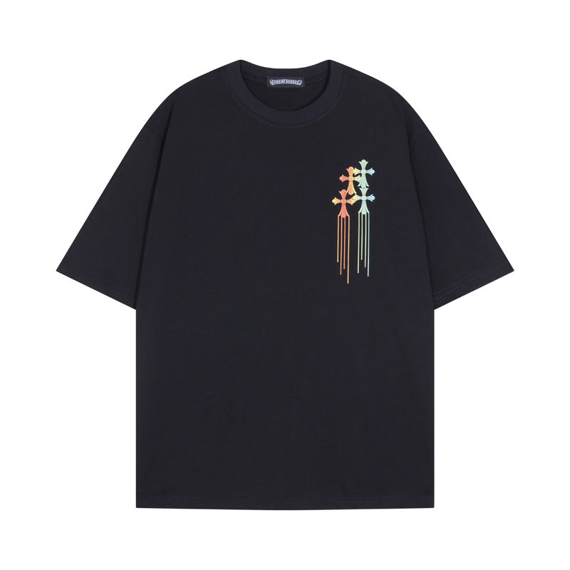 CHH Chrome Heart T Shirts Cross Color Printed Short Sleeve T-Shirt Loose