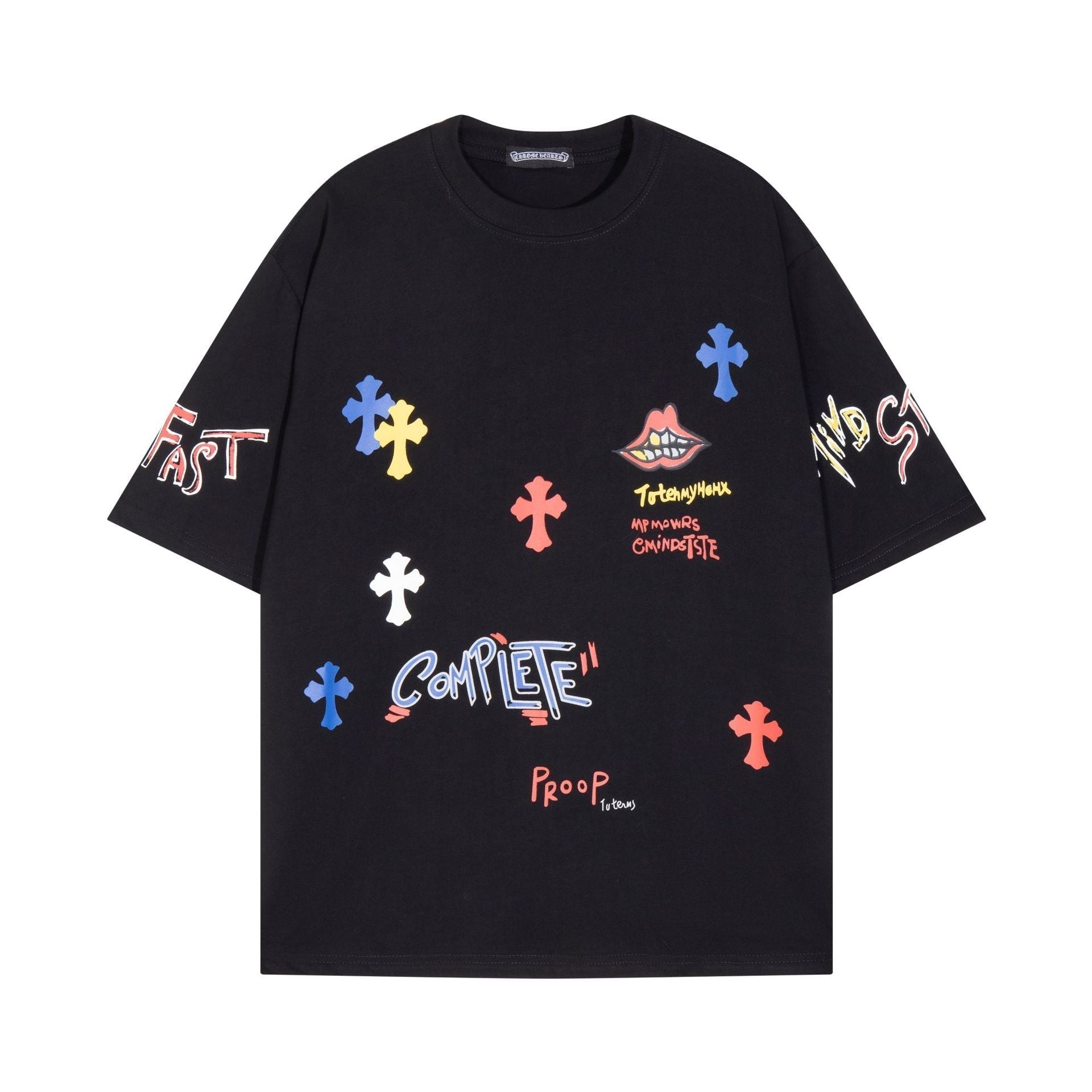CHH Chrome Heart T Shirts Cross Print Sanskrit Hand Painted Graffiti Short Sleeve T-Shirt