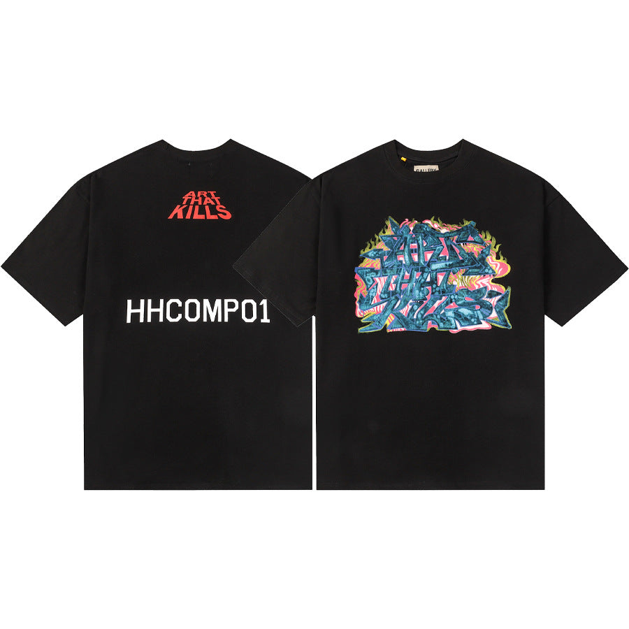 Gallery Dept T-Shirt Hand Painted Ink Splashing Alphabet Washed Retro Short Sleeve T-Shirt