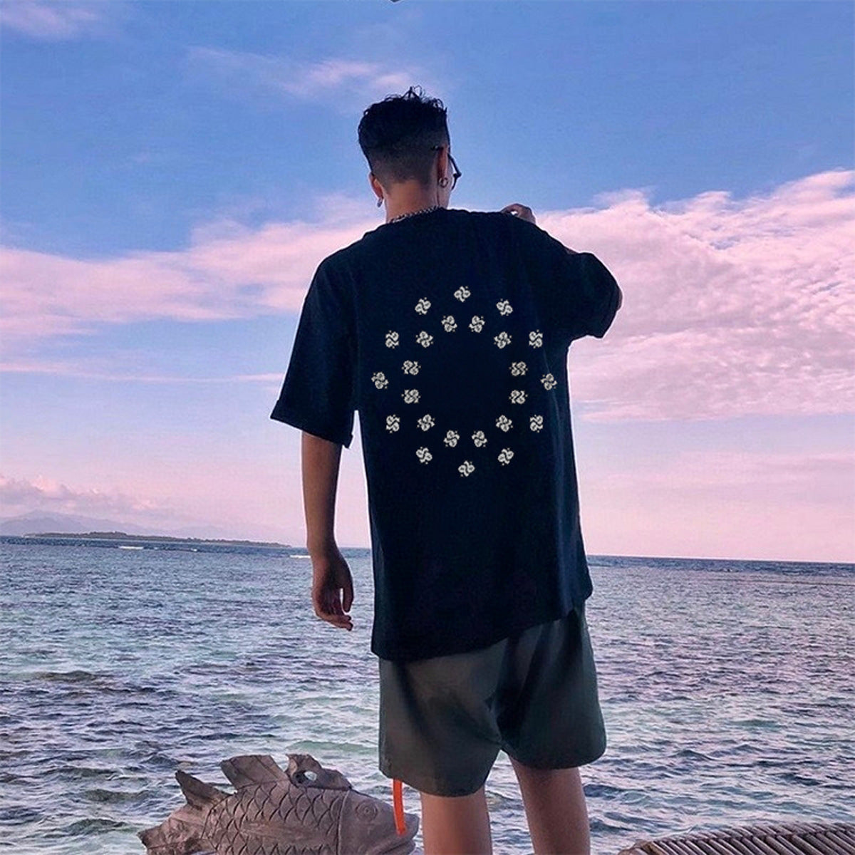 Askyurself T-shirts Paisley Loose Distressed Three-Dimensional Embossed Pattern
