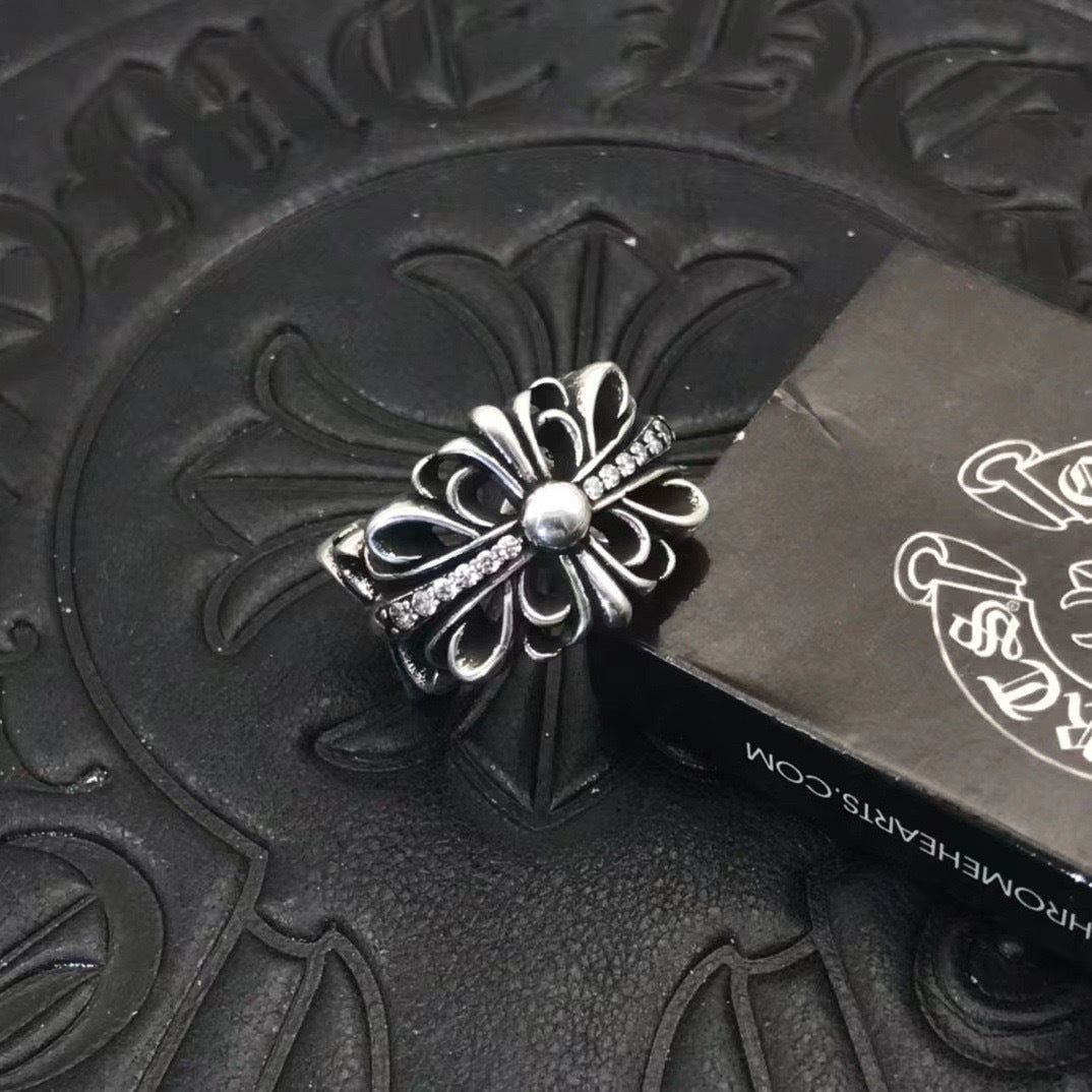 Chrome Heart Ring with Diamonds in White Gold