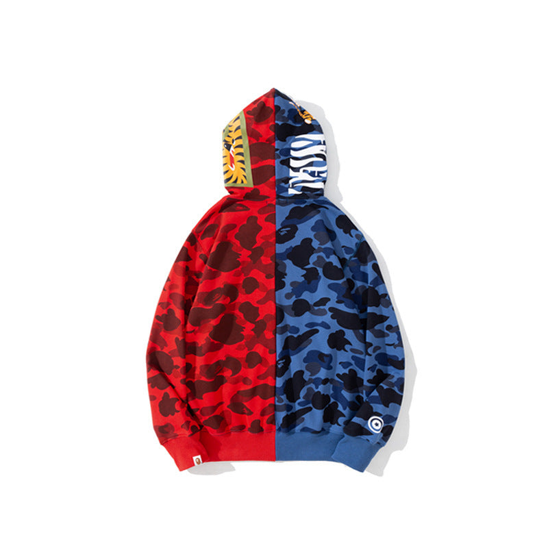 Bathing Ape Autumn Color Matching Stitching Camouflage Sweater Coat for Men and Women