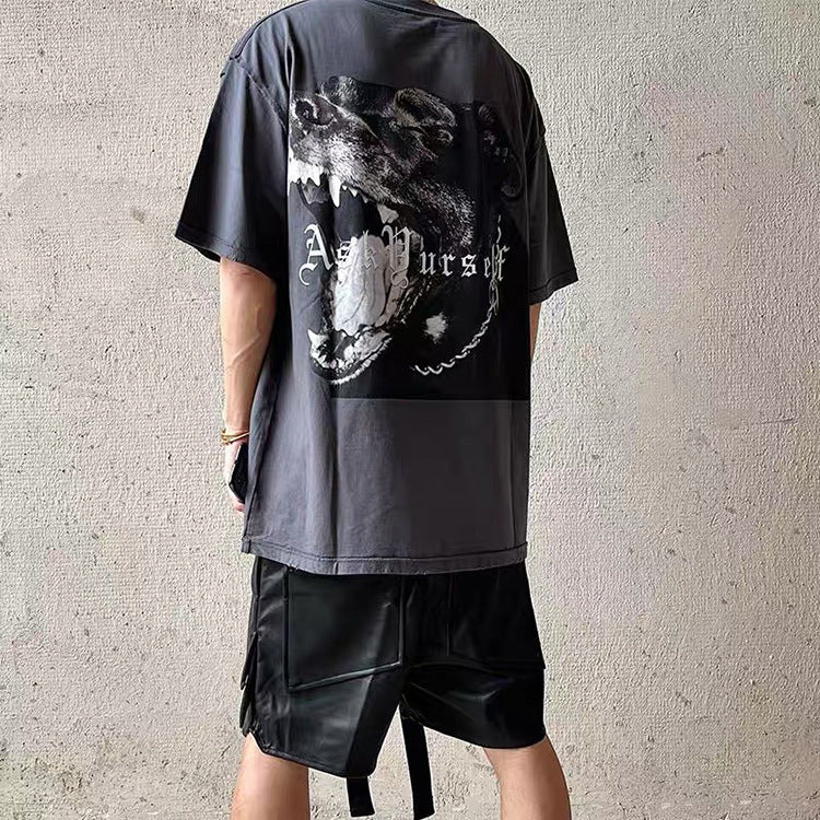 Askyurself T-shirts Casual Loose Distressed Short Sleeve