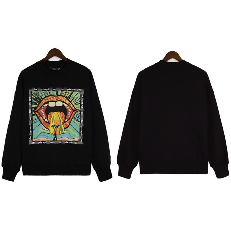 Palm Angels Sweatshirts Painted Mouth Logo Print Long Sleeve Crew Neck Sweater