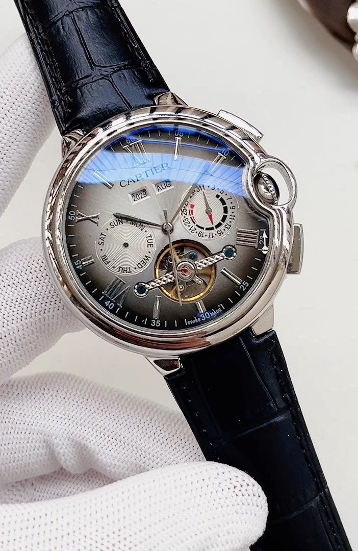 Cartier Gray Dial Black Strap Watch