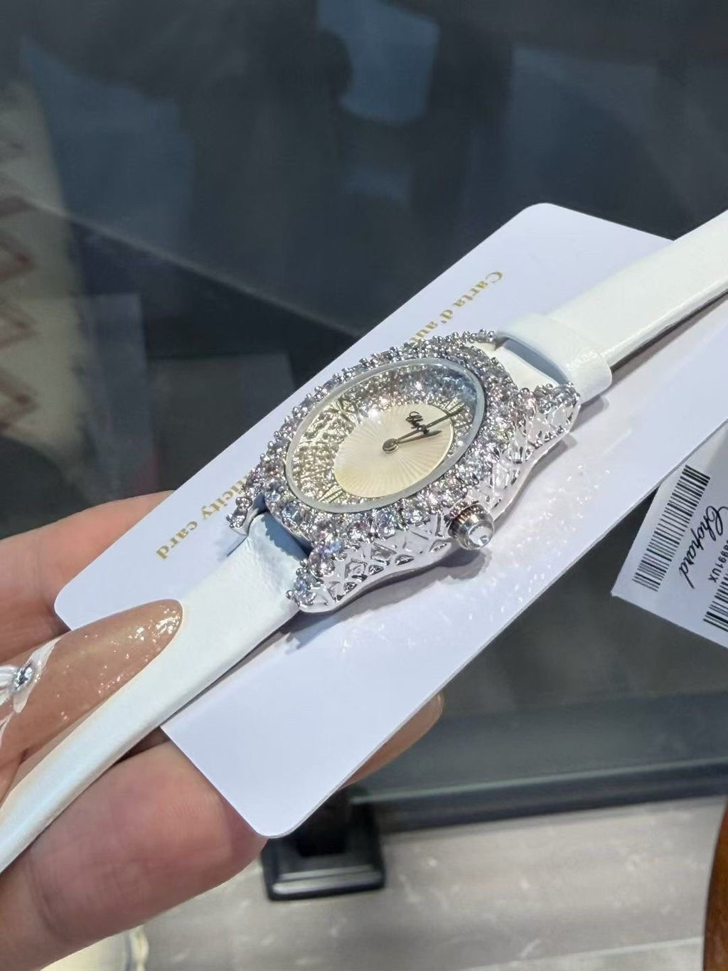 Chopard White Strap Stone-Set Oval Watch